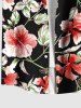 Chemise hawaïenne grande taille pour homme, à imprimé feuilles d'hibiscus, boutons et poche. - Noir 5XL