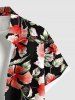 Chemise hawaïenne grande taille pour homme, à imprimé feuilles d'hibiscus, boutons et poche. - Noir 5XL