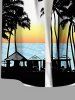 Chemise hawaïenne grande taille pour homme, imprimé paysage marin ombré avec cocotiers et poches boutonnées, style hawaïen. - Blanc XL