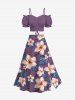 Plus Size Flowers Leaf Print Split Hawaii Skirt -  