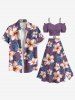Plus Size Flowers Leaf Print Split Hawaii Skirt -  
