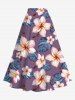Plus Size Flowers Leaf Print Split Hawaii Skirt -  