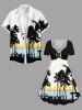Robe hawaïenne grande taille à imprimé ombré ciel et mer avec cocotiers et ciel, cintrée - Noir 2X