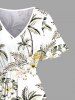 Robe midi hawaïenne fendue à imprimé hibiscus, cocotier et ananas, grande taille - Blanc 2X