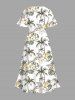 Robe midi hawaïenne fendue à imprimé hibiscus, cocotier et ananas, grande taille - Blanc 2X
