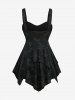 Plus Size Floral Print Heart Buckle Layered Handkerchief Asymmetric Tank Top -  