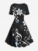 Plus Size Flower Star Music Symbol Print Hawaii A Line Dress -  