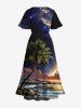 Robe midi trapèze grande taille à imprimé galaxie, paillettes et cocotiers, style hawaïen, avec poches fendues - Noir XXS