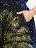 Robe midi trapèze grande taille à imprimé galaxie, paillettes et cocotiers, style hawaïen, avec poches fendues - Noir XXS