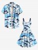 Plus Size Coconut Tree Sea Shark Print Hawaii Sea Creatures A Line Dress -  