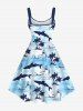 Plus Size Coconut Tree Sea Shark Print Hawaii Sea Creatures A Line Dress -  