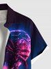 Plus Size Coconut Tree Sea Ombre Heart Print Hawaii Valentines Button Pocket Shirt For Men -  