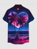 Plus Size Coconut Tree Sea Ombre Heart Print Hawaii Valentines Button Pocket Shirt For Men -  