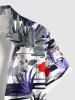 Plus Size Tropical Leaf Flower Print Hawaii Button Pocket Shirt For Men - Blanc 3XL