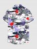 Plus Size Tropical Leaf Flower Print Hawaii Button Pocket Shirt For Men - Blanc 3XL