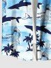 Chemise à poches boutonnées grande taille pour homme, imprimée de requins et de cocotiers, avec motifs de créatures marines hawaïennes. - Bleu Ciel S