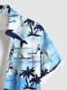 Chemise à poches boutonnées grande taille pour homme, imprimée de requins et de cocotiers, avec motifs de créatures marines hawaïennes. - Bleu Ciel 3XL