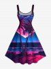 Robe trapèze grande taille à imprimé cœur et noix de coco, style hawaïen, Saint-Valentin, motif ombré mer et cocotiers - Bleu L