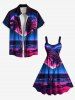 Robe trapèze grande taille à imprimé cœur et noix de coco, style hawaïen, Saint-Valentin, motif ombré mer et cocotiers - Bleu L