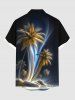 Chemise hawaïenne à poches boutons, imprimé ombré de cocotiers et faisceau lumineux, grande taille, pour hommes - Noir 5XL
