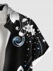 Plus Size Flower Star Music Symbol Print Hawaii Button Pocket Shirt For Men -  