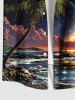 Plus Size Coconut Tree Sea Glitter Galaxy Print Hawaii Button Pocket Shirt For Men -  