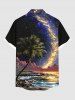 Plus Size Coconut Tree Sea Glitter Galaxy Print Hawaii Button Pocket Shirt For Men -  