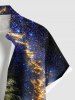 Chemise hawaïenne à poches boutons, imprimé galaxie, mer et cocotiers, grande taille, pour hommes - Noir 5XL