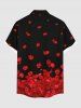 Plus Size Valentine's Day Rose Flower Petal Print Buttons Pocket Shirt For Men -  