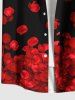 Plus Size Valentine's Day Rose Flower Petal Print Buttons Pocket Shirt For Men -  