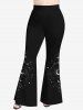 Pantalon évasé grande taille imprimé galaxie lune soleil étoiles - Noir 3X