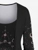 T-shirt 2 en 1 grande taille imprimé galaxie lune soleil étoiles - Noir 5X