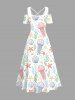 Plus Size Jellyfish Shell Starfish Leaf Print Cold Shoulder Crisscross Hawaii Maxi Dress -  