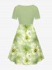 Plus Size Daisy Flowers Print Cinched Hawaii Dress -  
