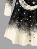 T-shirt à manches longues grande taille imprimé galaxie lune étoile et pompons - Noir 6X