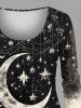 T-shirt à manches longues grande taille imprimé galaxie lune étoile et pompons - Noir 6X