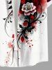 Plus Size Flower Leaf Branch Tie Dye Print Hawaii Button Pocket Shirt For Men -  