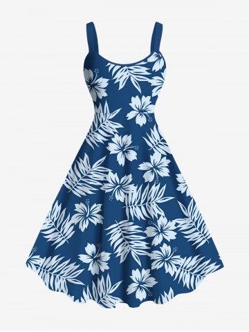 Robe débardeur hawaïenne à imprimé feuilles tropicales et fleurs d'hibiscus grande taille