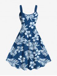 Plus Size Hibiscus Flowers Tropical Leaf Print Hawaii Tank Dress -  