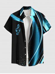 Plus Size Cross Musical Notes Galaxy Light Beam Print Buttons Pocket Hawaii Shirt For Men -  