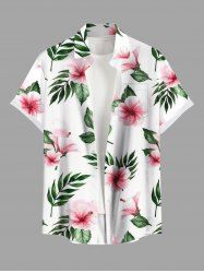 Plus Size Flowers Leaf Print Buttons Pocket Hawaii Shirt For Men -  