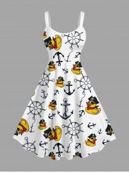 Plus Size Ducks Pirate Anchor Ship Rudder Cruise Print Hawaii Tank Dress -  