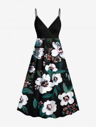 Robe cache-cœur hawaïenne à imprimé floral et feuilles grande taille - Noir L