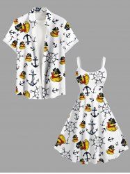 Ducks Pirate Anchor Ship Rudder Cruise Print Plus Size Matching Hawaii Beach Outfit For Couples -  