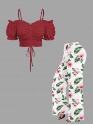 Flowers Leaf Print Plus Size Matching Hawaii Set -  