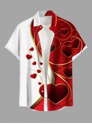 Plus Size Valentine's Day Heart Colorblock Print Buttons Pocket Shirt For Men -  
