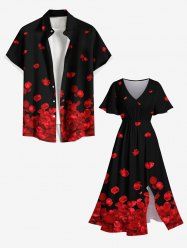 Ensemble assorti grande taille à imprimé pétales de roses pour la Saint-Valentin, pour couples - Noir 