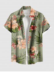 Chemise à poches boutonnées grande taille pour homme, imprimée de fleurs d'hibiscus et de feuilles tropicales, style hawaïen - Vert 5XL