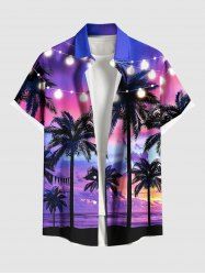 Plus Size Coconut Tree Illumination Ombre Galaxy Print Hawaii Button Pocket Shirt For Men -  