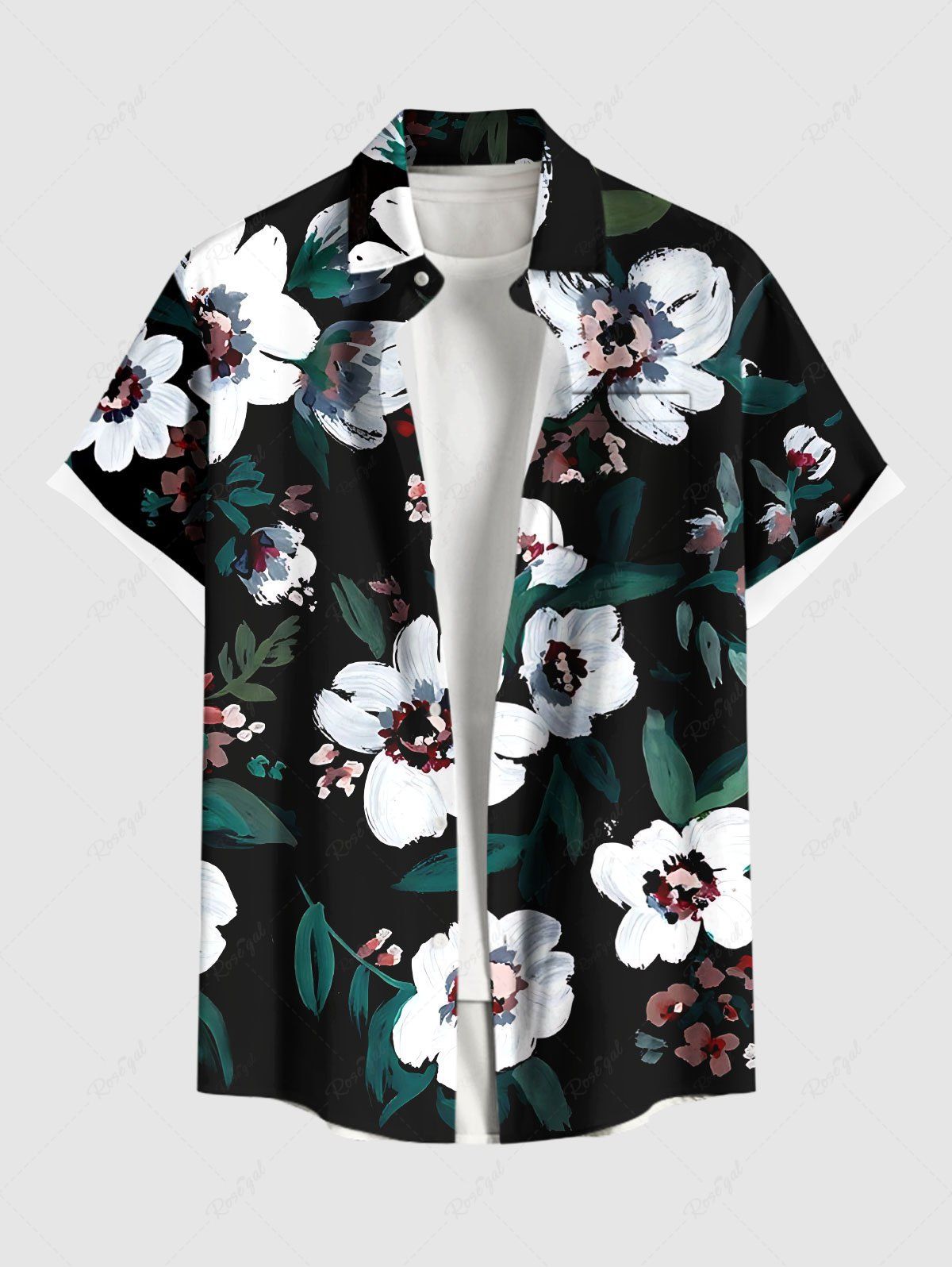 Buy Plus Size Flowers Leaf Oil Painting Print Buttons Pocket Hawaii Shirt For Men  